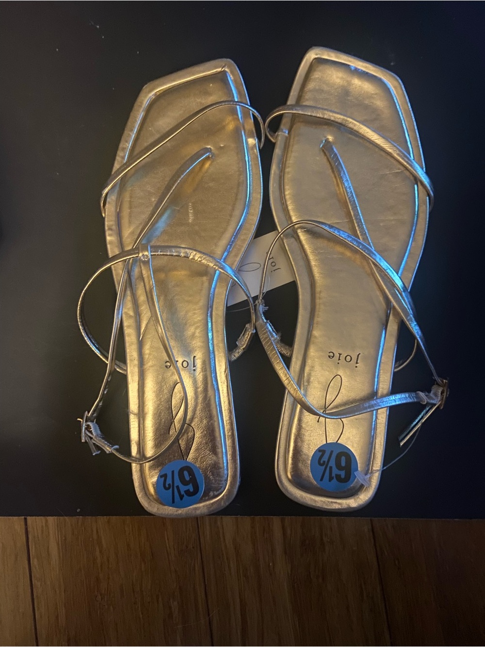 Joie Metallic Silver Square-Toe Strappy Sandals